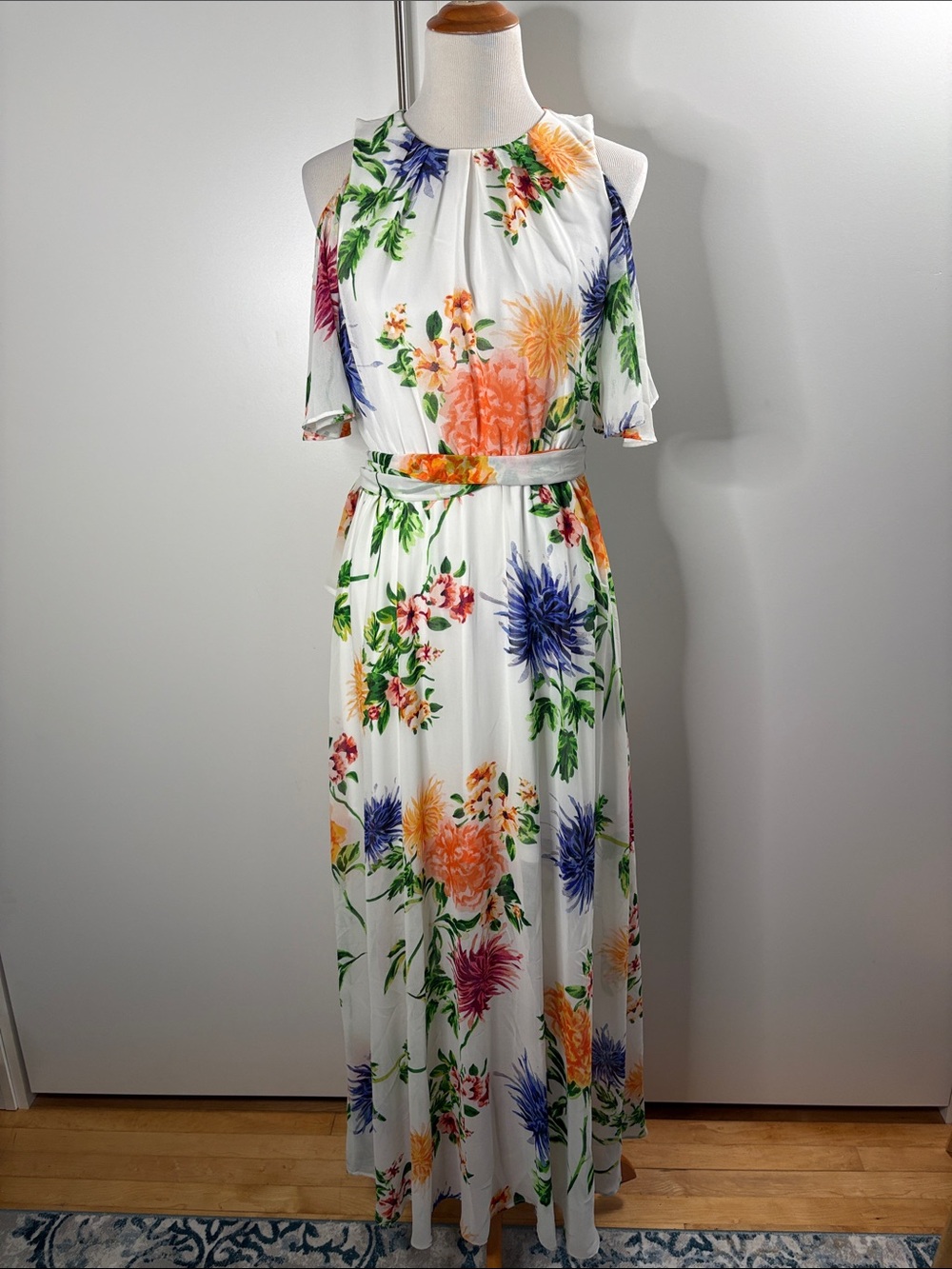 Calvin Klein White Floral Cold-Shoulder Maxi Dress 4